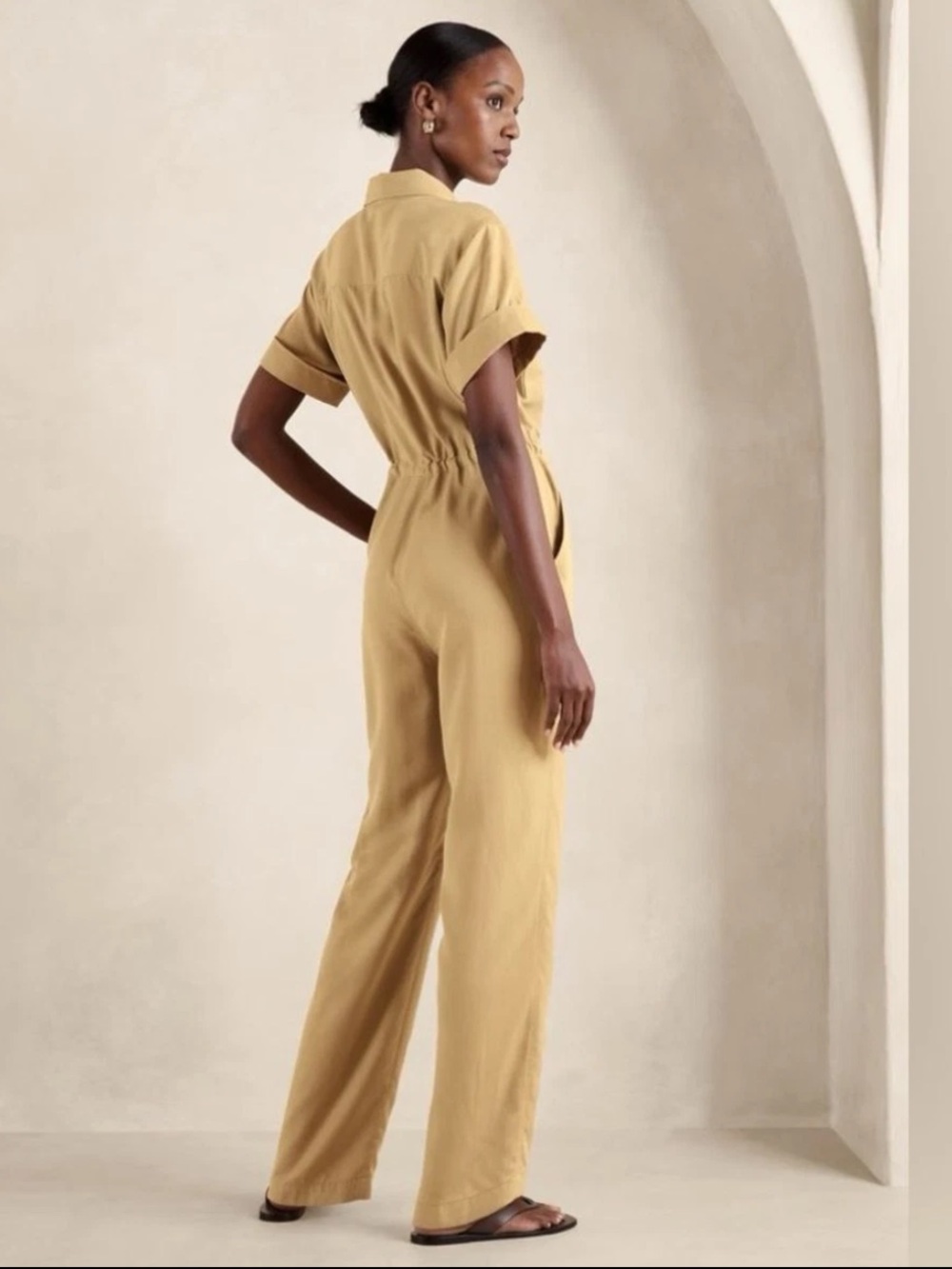 NWT BANANA REPUBLIC SIZE S utility jumpsuit straight leg tan 470955 safari